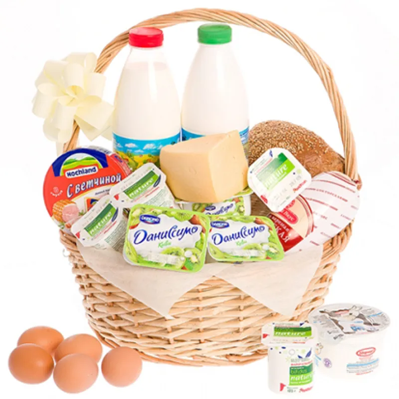 Корзинка свежих продуктов с хлебом и молоком, доставка Гай